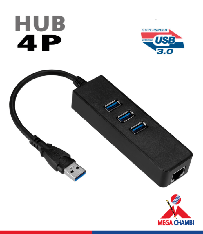 HUB USB 3.0 A LAN (RJ-45)+3 PUERTOS USB