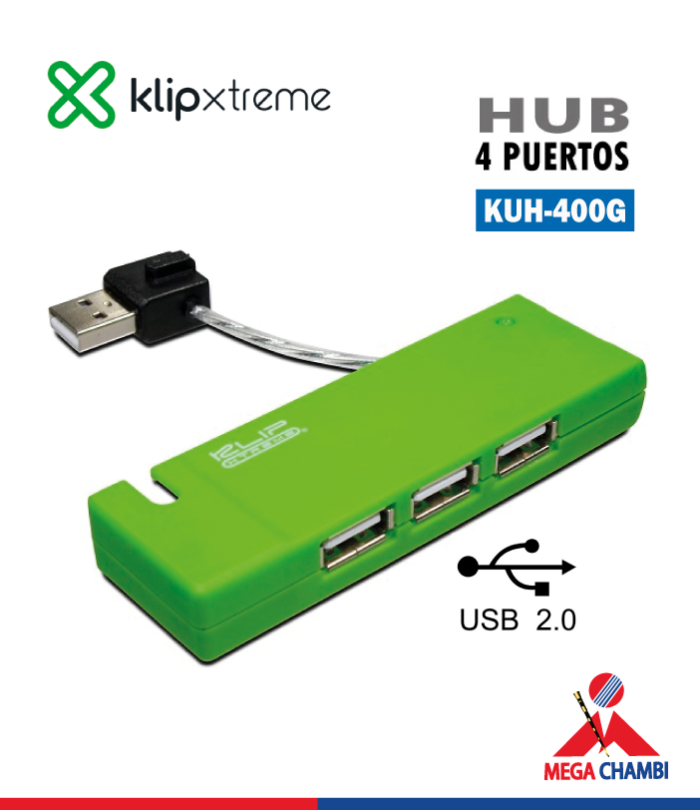 HUB USB KLIPXTREME 4 PUERTOS USB 2.0 KUH-400G VERDE