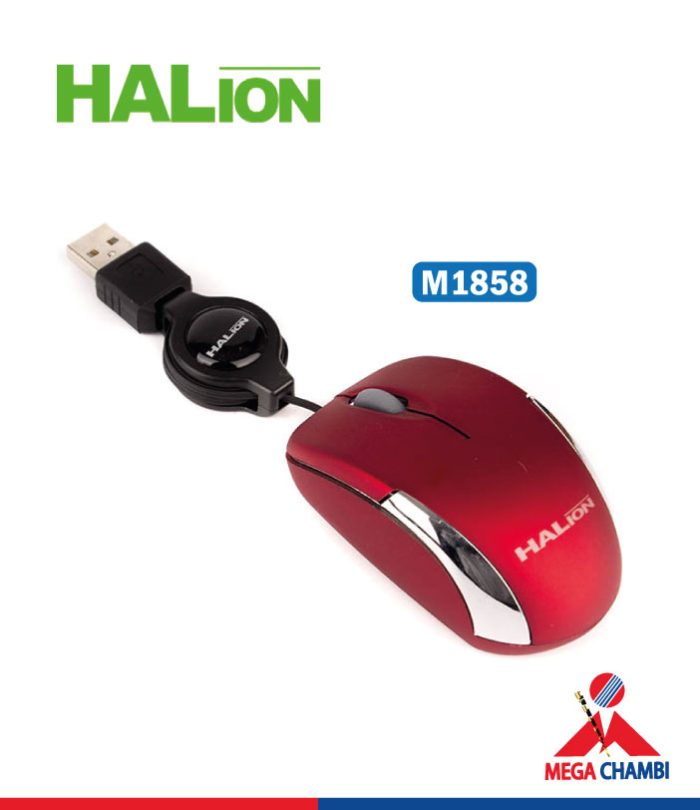 MOUSE HALION HERMES M1858 USB - RETRACTIL ROJO